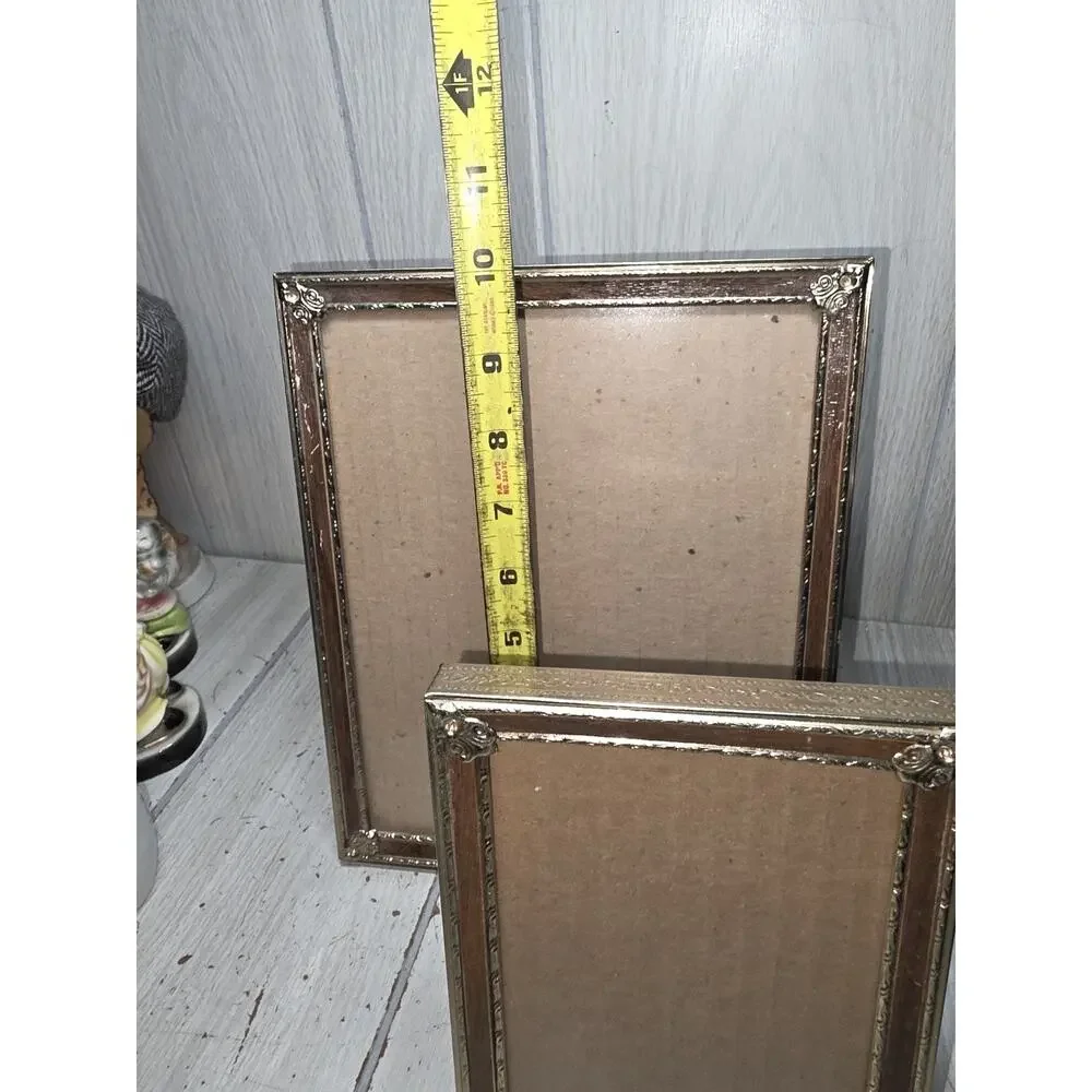 Vintage Gold Tone Art Deco Baroque Picture Frame MCM Faux Wood Detail Ornate
